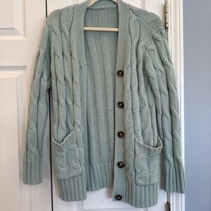 Women's Chunky Cable Knit Cardigan Sweater - Sage Green